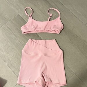 Soft Pink Sports Bra and Shorts Set